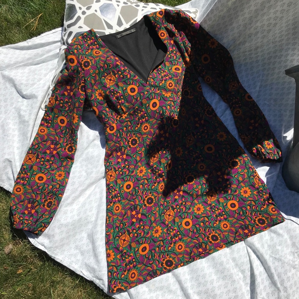 Zara Funky Hippie Floral Long Sleeve Dress